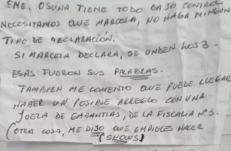 La carta que le secuestraron a Marcelina Sena - Foto La Nación