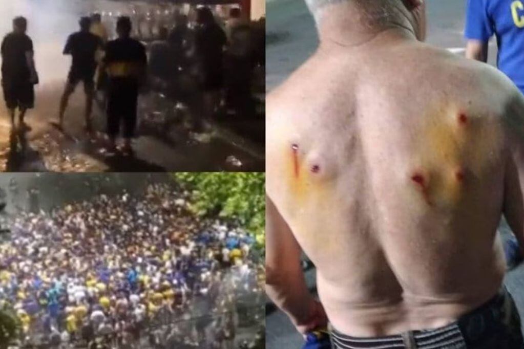 Socios de Boca con entrada en la mano no pudieron ingresar al Estadio Uno de La Plata porque se enfrentaron con la Policía. / Gentileza.
