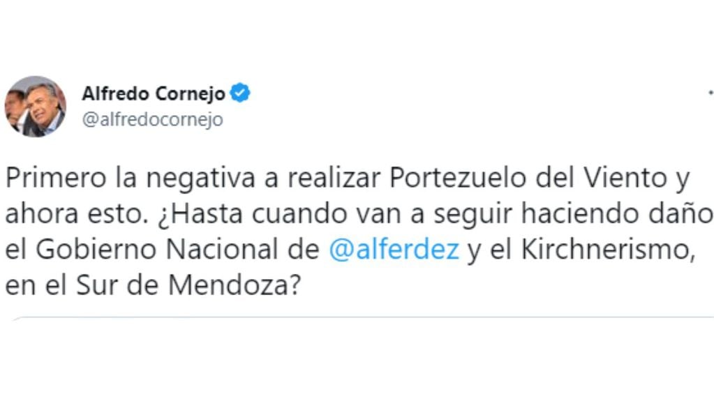 Cornejo cruzó al Gobierno nacional por otorgarle más de 21.000 hectáreas a comunidades mapuches de Mendoza.