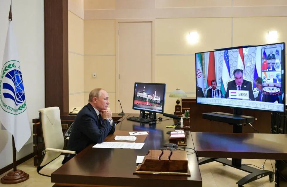 Putin por videoconferencia en la cumbre de la OCS en Dusambé. Gentileza / elperiodico.com.gt
