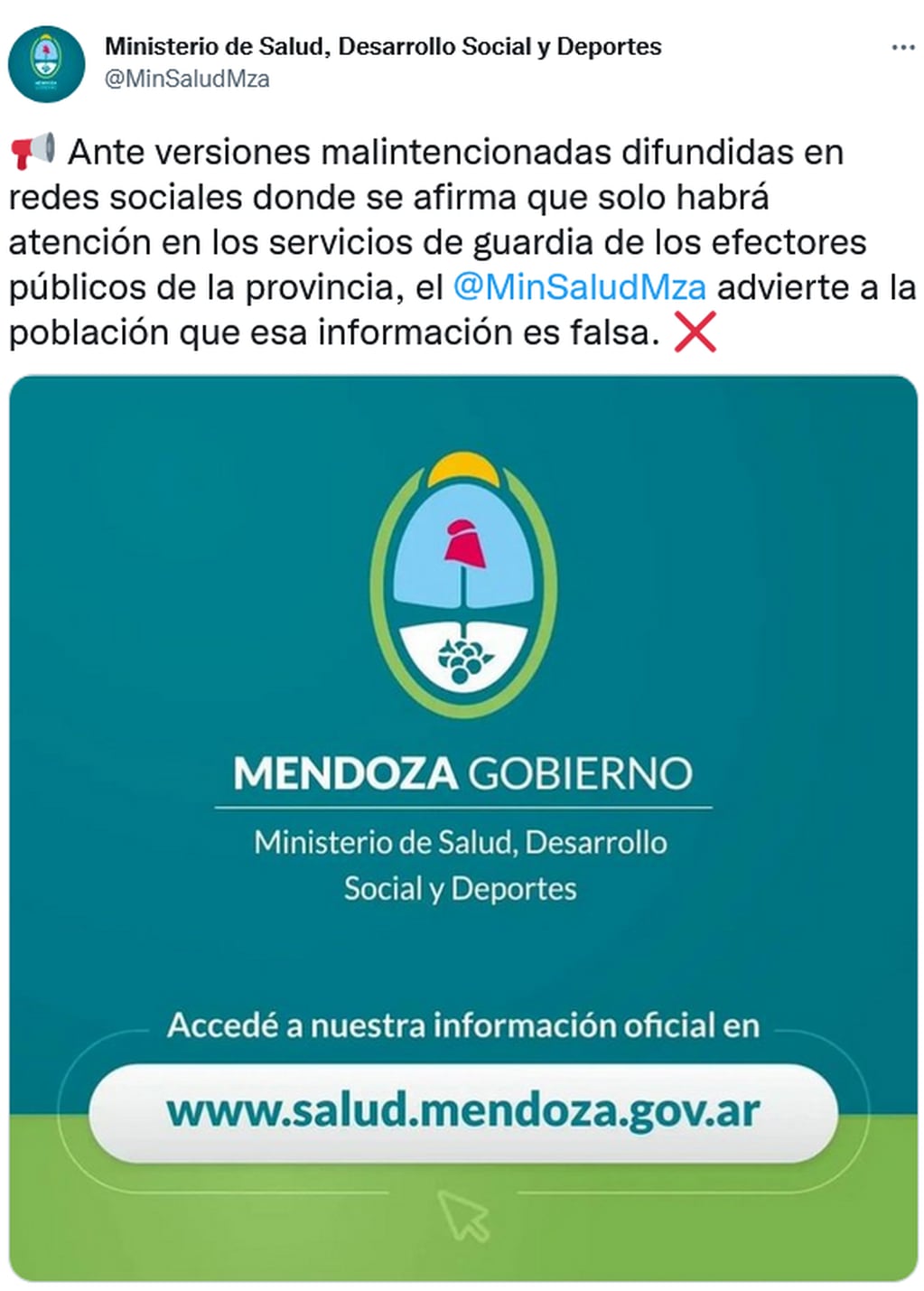 El Ministerio de Salud de Mendoza aclaró que son falsos los mensajes que circulan sobre atención en guardias durante los días de protesta.