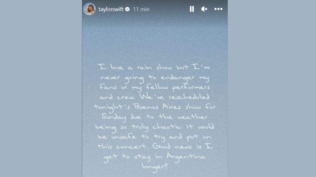 El mensaje de Taylor Swift tras la reprogramación de su segundo show.