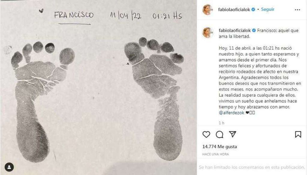 El emotivo posteo de Fabiola Yáñez tras el nacimiento de Francisco. (Instagram)