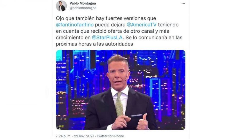El tweet que confirmaría la salida de Alejandro Fantino de América.