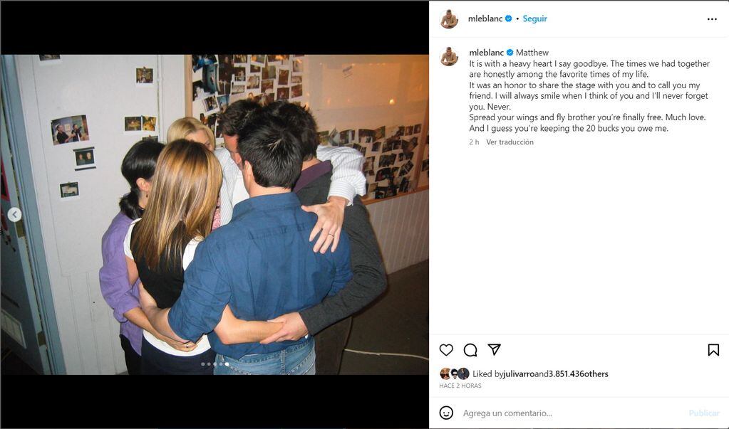 La despedida de Matt LeBlanc a Matthew Perry en redes. Captura de Instagram.