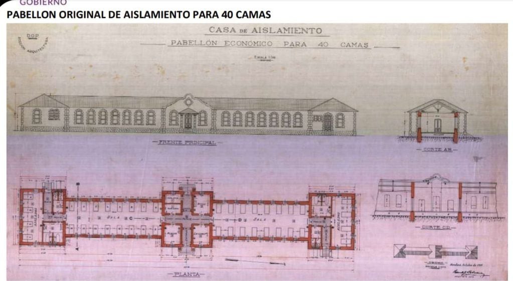 Plano de uno de los pabellones para 40 camas. Fuente: Gobierno de Mendoza, 2019.