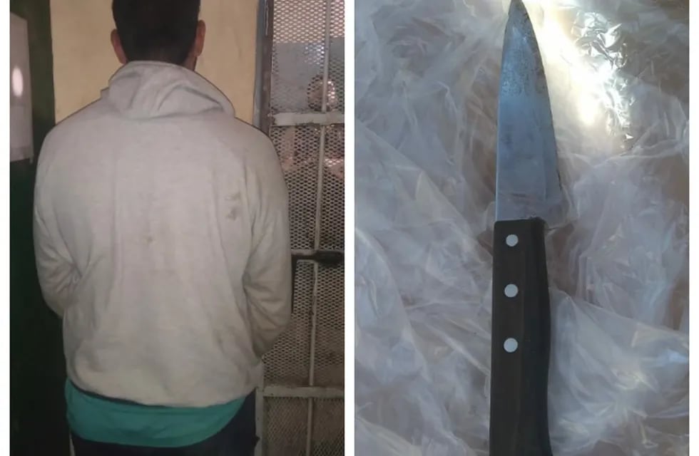 El detenido y uno de los cuchillos encontrados en el operativo. Gentileza/Ministerio de Seguridad