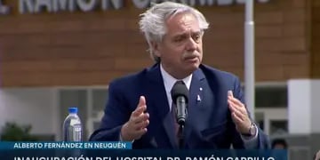 El presidente Alberto Fernández en la inauguración del hospital Ramón Carrillo. (Captura de video)