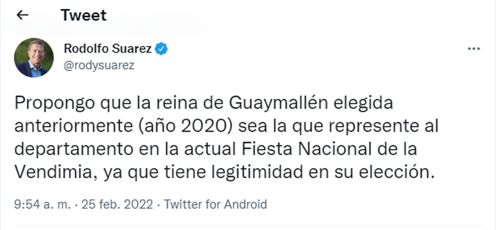 Antes de que salga el fallo, el gobernador Rodolfo Suárez dio su parecer sobre la reina departamental de Guaymallén.