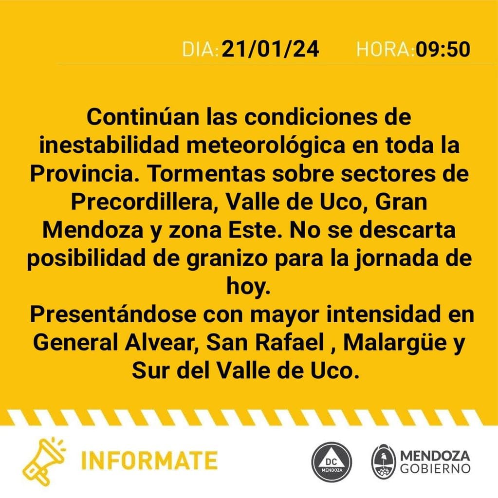 Alerta por tormentas en Mendoza - DF