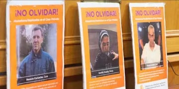 Las tres víctimas de los abusos en Mendoza y La Plata, con las fotos de quienes abusaron de ellos. Gentileza