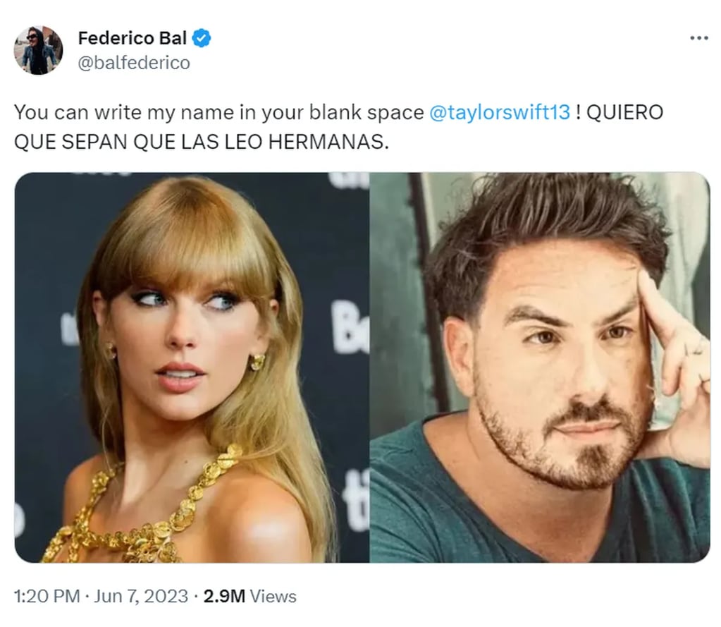Fede Bal le dedicó un mensaje a Taylor Swift.