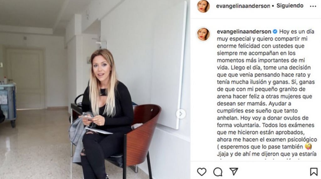 Evangelina Anderson y su posteo de Instagram, en 2018.