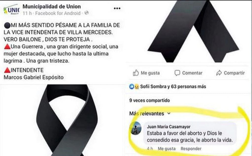 El comentario de Juan Maria Casamayor ya fue eliminado de Facebook.