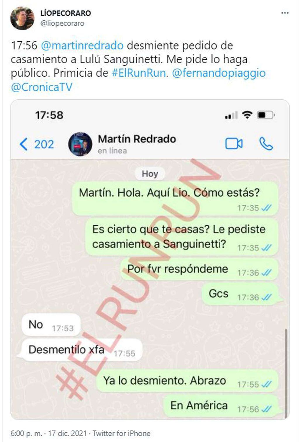Martín Redrado desmiente la propuesta de casamiento