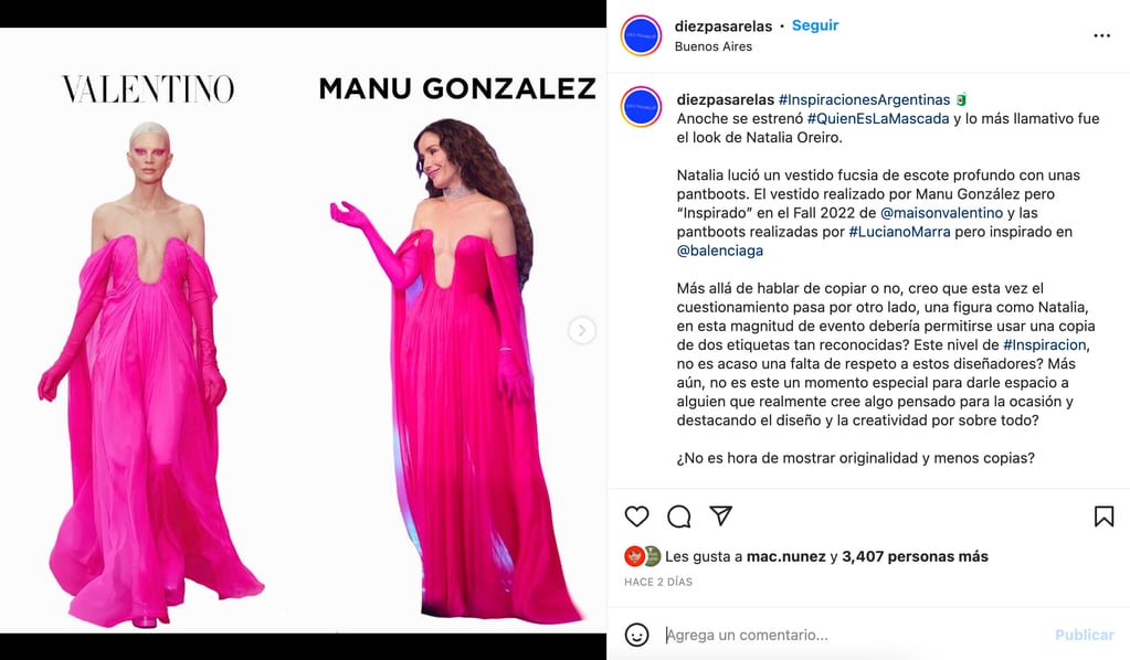 La repercusión en redes al plagio de Manu González, el diseñador que viste a Natalia Oreiro en "¿Quién es la máscara?"