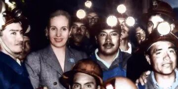 Eva Perón con mineros