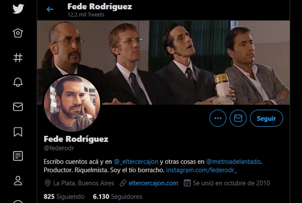El perfil de Twitter de Fede Rodríguez, autor de la historia que atrapó a miles de usuarios.