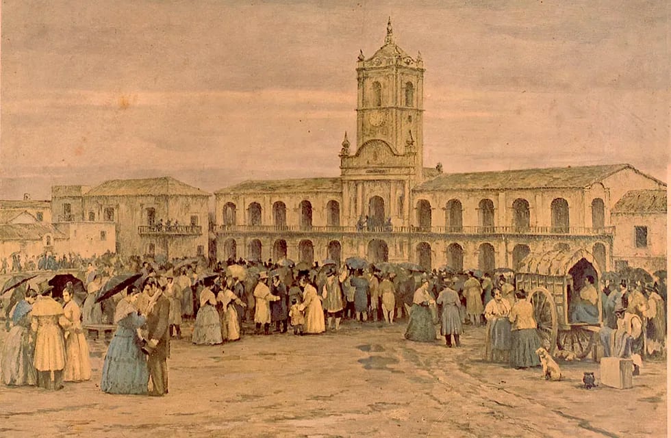 La imagen recrea la reunión del 25 de Mayo, cuando se creó la Primera Junta de Gobierno. / Archivo