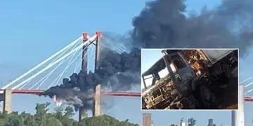 Impresionante video: se incendió un camión el el puente Zárate Brazo Largo
