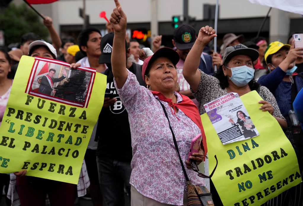 Los partidarios del destituido presidente Pedro Castillo se reunieron este domingo frente al Congreso en Lima, Perú. (Gentileza)