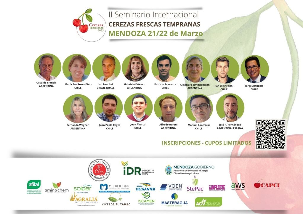 Estos serán los disertantes en el segundo seminario internacional de cerezas frescas tempranas en Mendoza