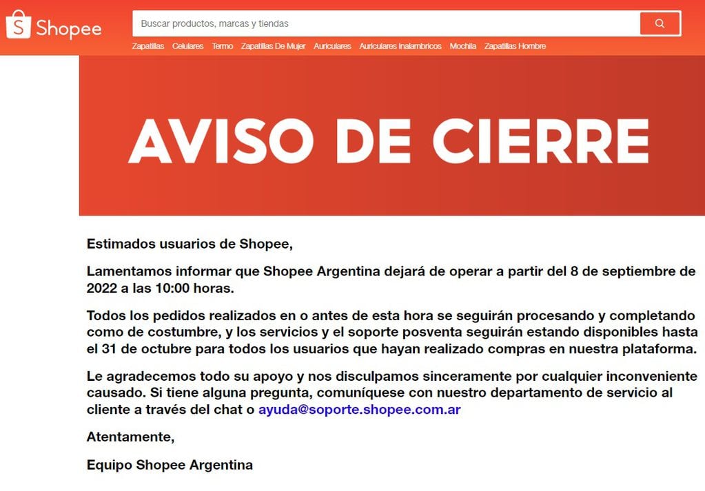 Shopee cierra en Argentina: la plataforma de comercio electrónico no pudo contra Mercado Libre
