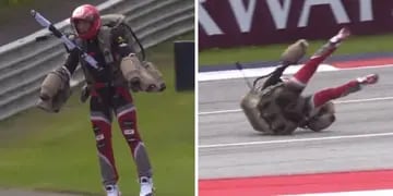 Video: el “hombre volador” se estrelló contra la pista en la previa del GP de Austria