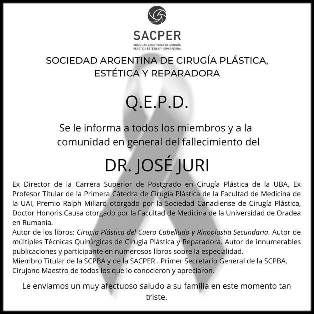 Comunicado de la Sociedad Argentina de Cirugía Plástica.
