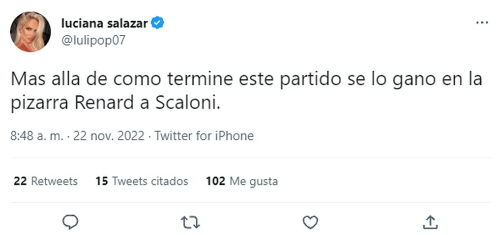 Luciana Salazar criticó en duros términos a Scaloni tras la derrota de la Selección: “Se lo ganó en la pizarra Renard”.