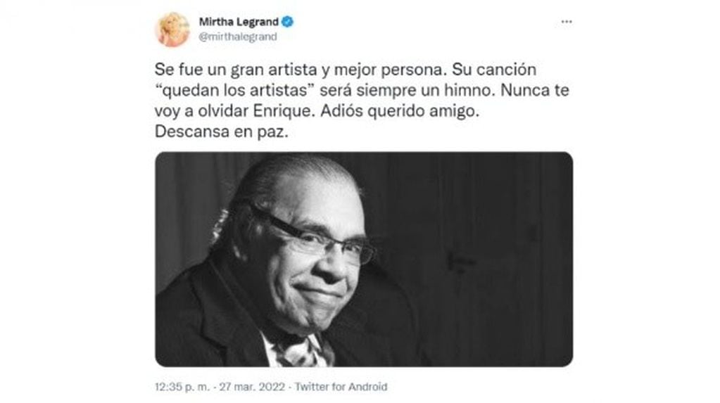 Susana Giménez y Mirtha Legrand despidieron en Twitter a Enrique Pinti