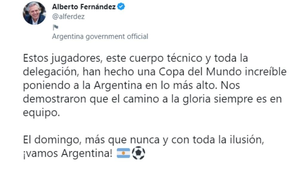 El mensaje de Alberto Fernández en apoyo a la Selección.