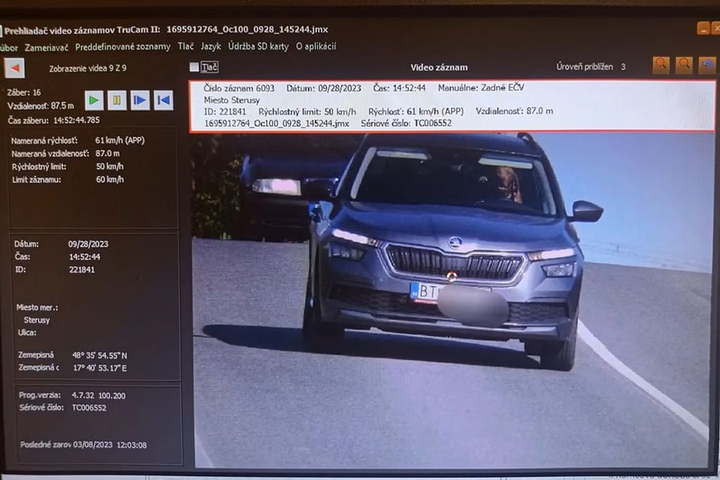 La foto que tomó el radar. Foto: Policía de SR Trnavský kraj.