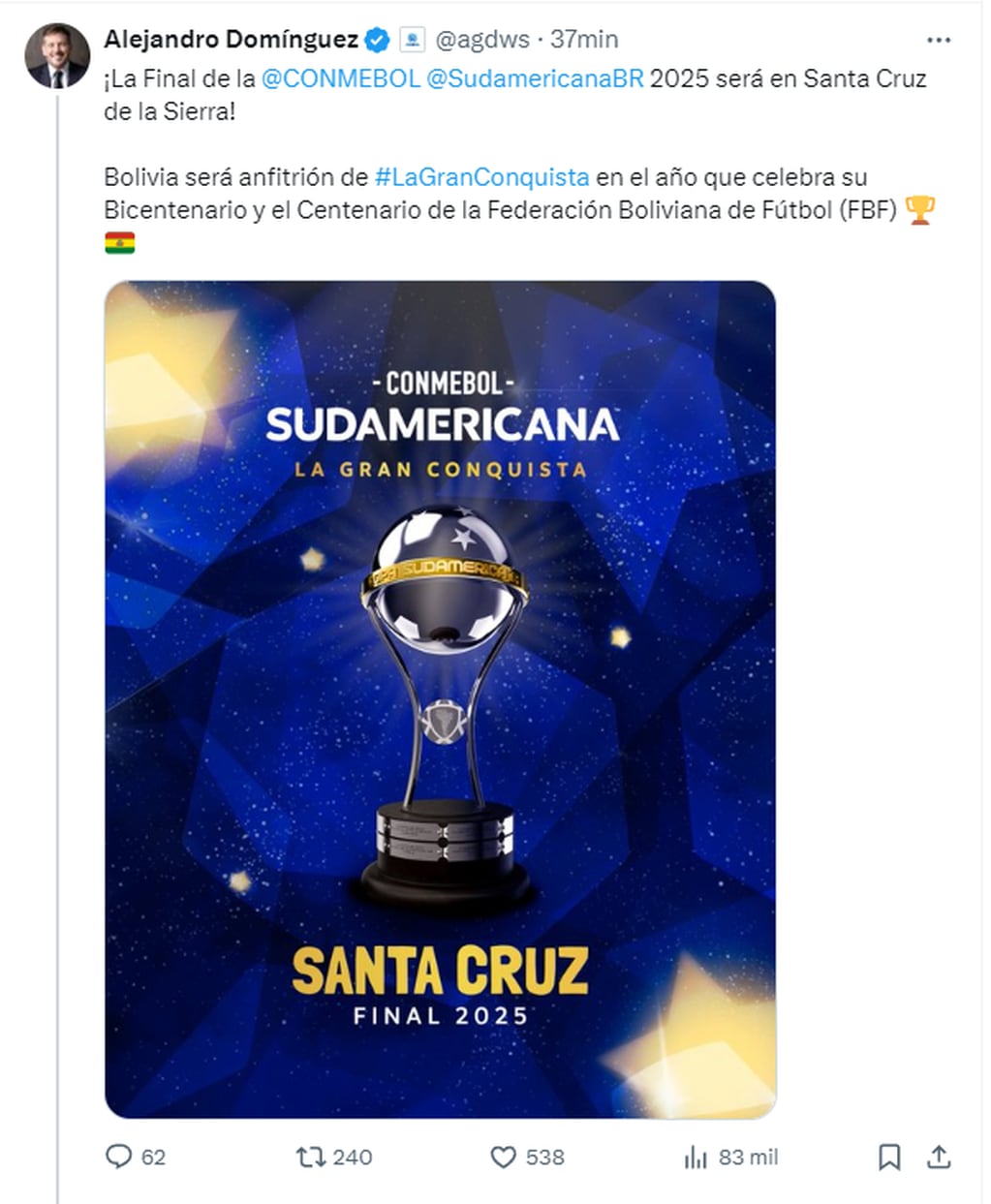 Confirmadas las sedes de la final de la Sudamericana 2024 y 2025