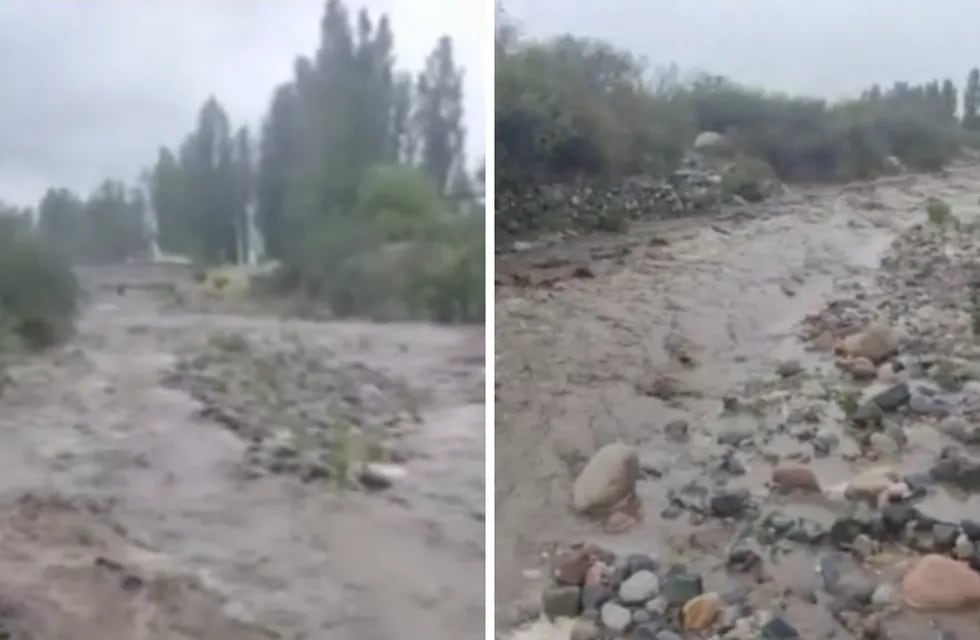 Arroyos en el pedemonte del Valle de Uco se cargaron de agua tras las lluvias de esta tarde. Gendarmería