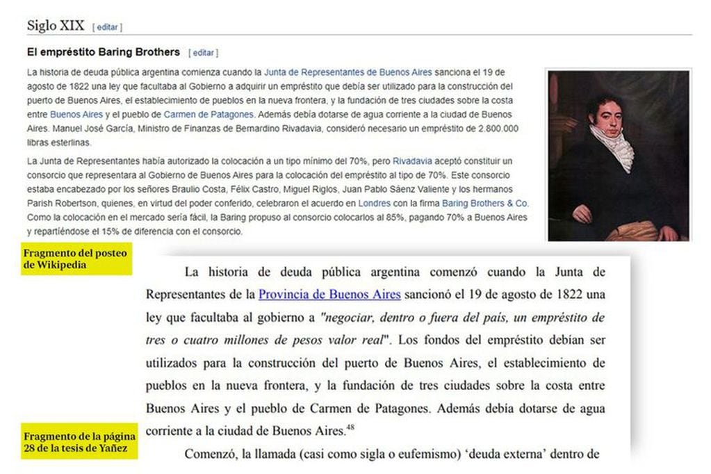 Un fragmento del informe de Yáñez con copia de Wikipedia - 