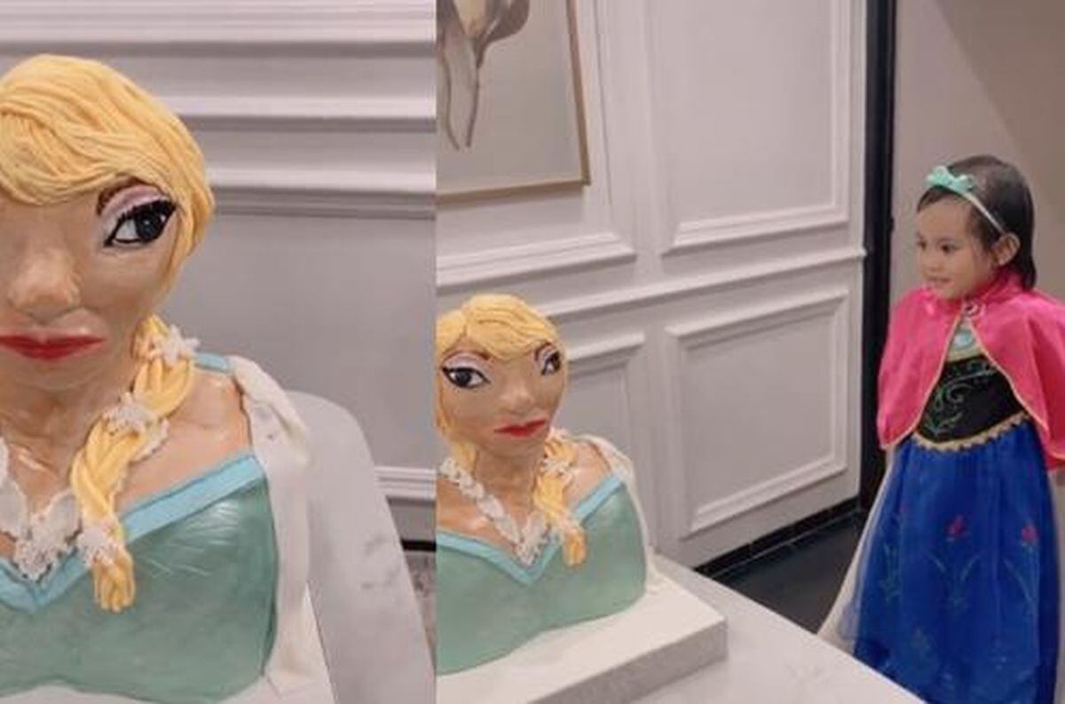 La torta de Frozen no salió como esperaban y la nena se quedó perpleja cuando la vio.