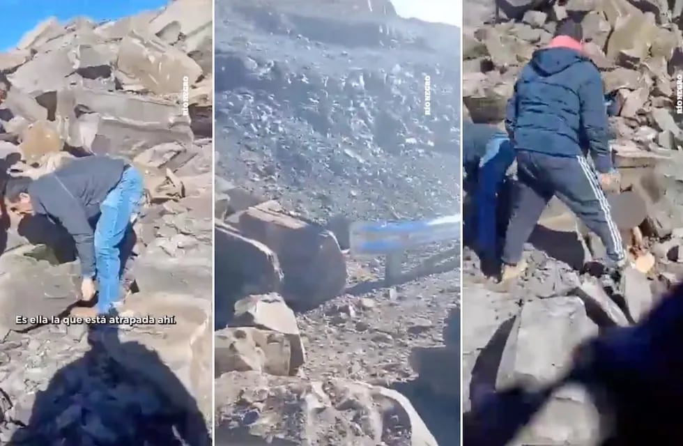 Impactante rescate de una nena atrapada tras el derrumbe de un cerro en Chos Malal, Neuquén. Foto: Captura de video