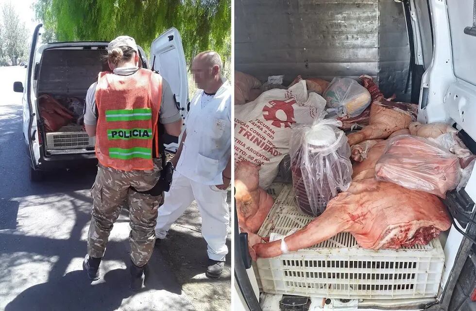 Guaymallén: llevaba 300 kilos de carne sin refrigerar en su utilitario. | Foto: Ministerio de Seguridad