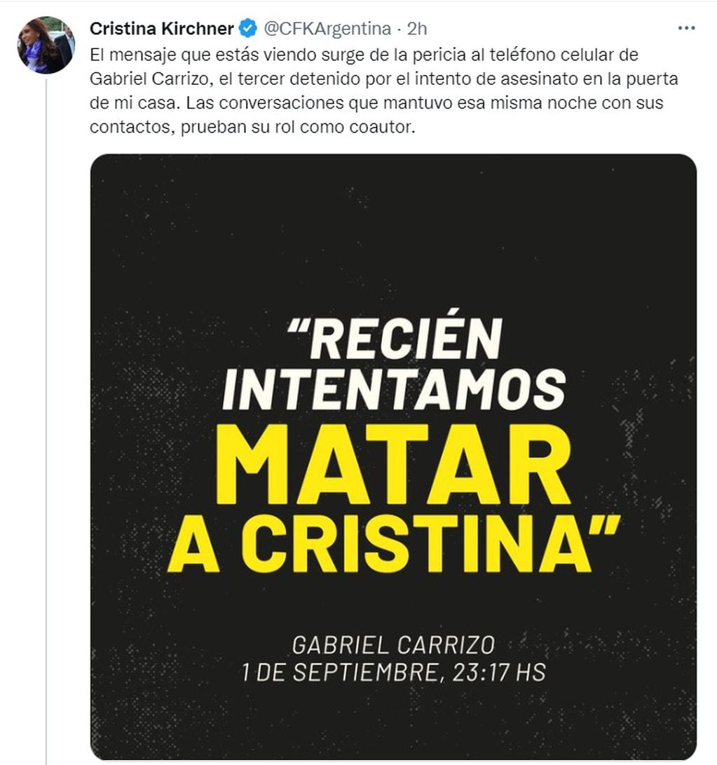CFK se expresó a través de las redes sociales. Foto: Twitter
