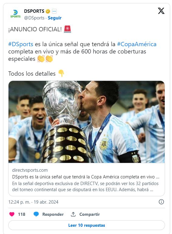 DSports transmitirá todos los partidos de la Copa América 2024.