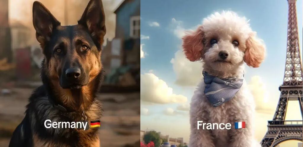 Estos serian los perros recreados por la IA que representan paises.