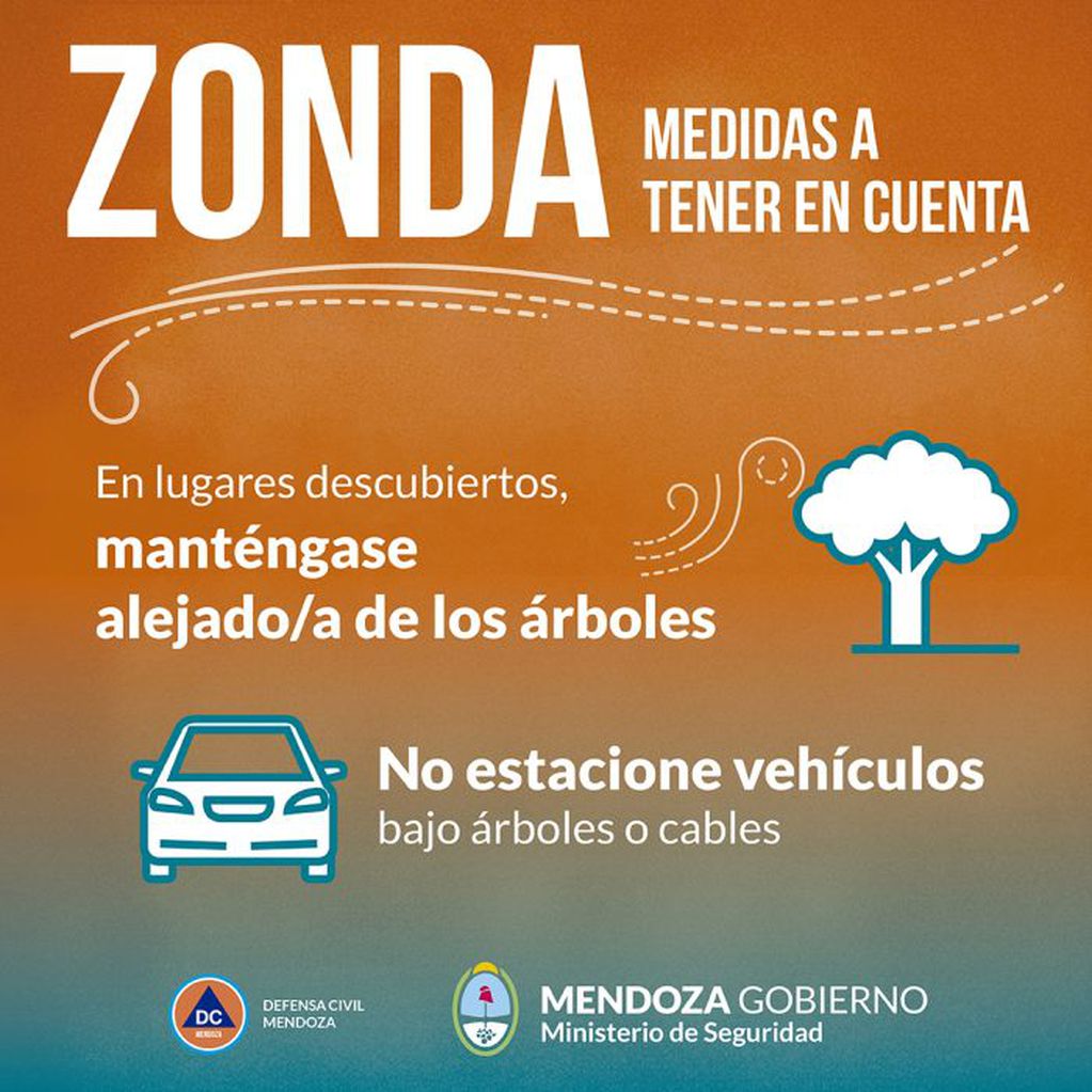 Algunas recomendaciones a tener en cuenta en caso de viento zonda. Foto: Mendoza Gobierno.