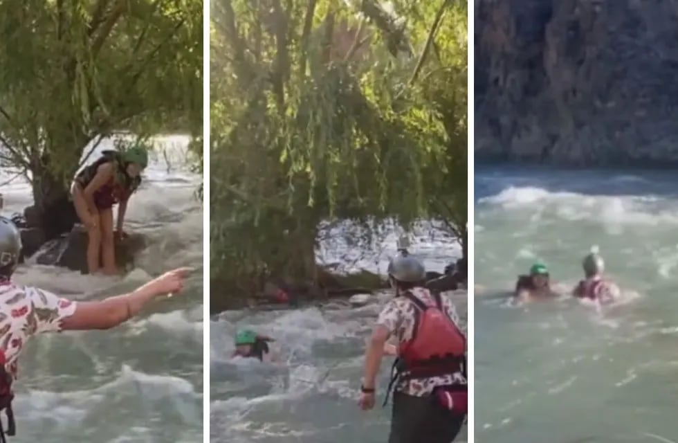 El dramático rescate de una turista que cayó al río Atuel y se la llevó la corriente en San Rafael. Foto: captura de video.