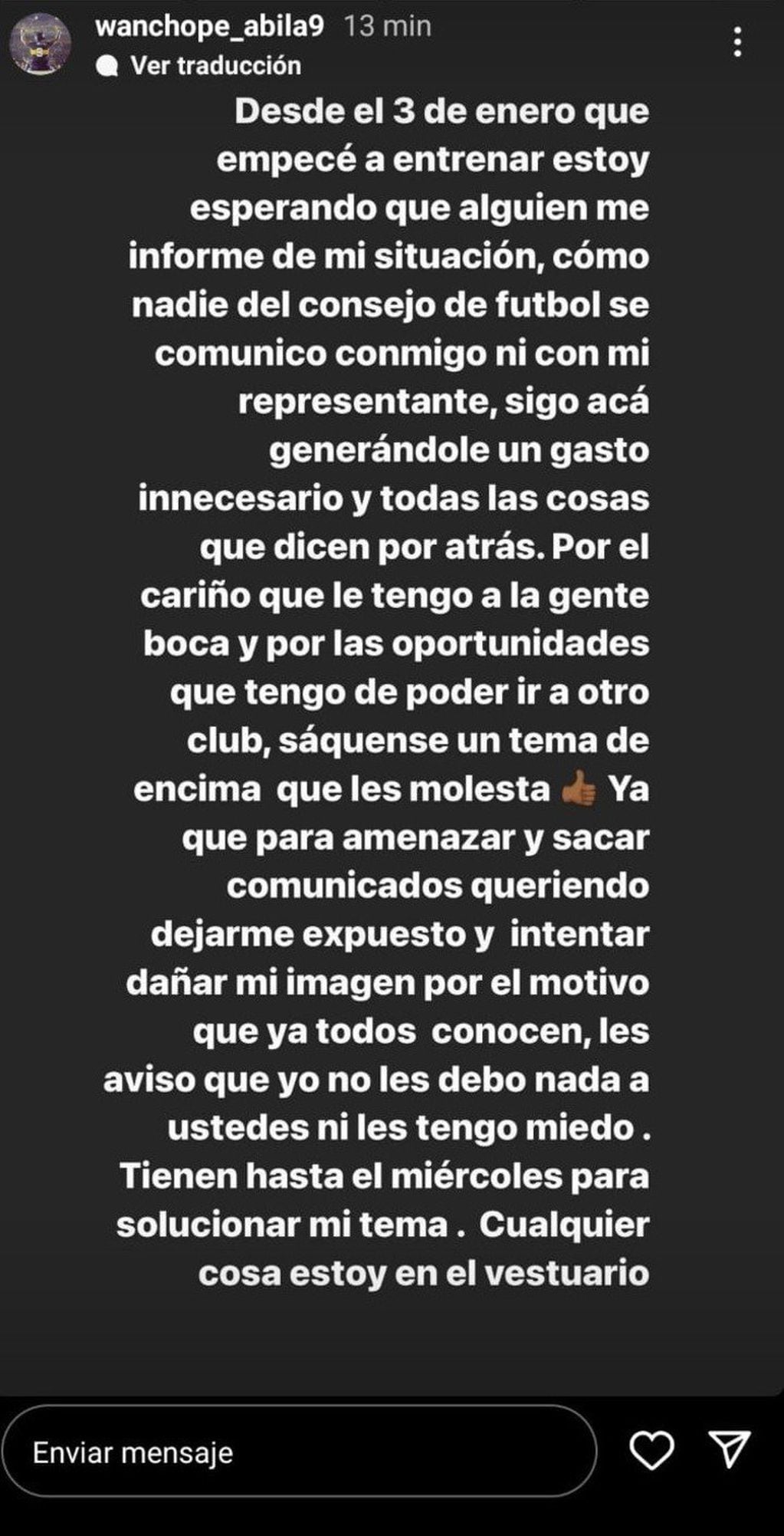 El mensaje completo de Wanchpe Ábila contra el Consejo de Fútbol de Juan Román Riquelme