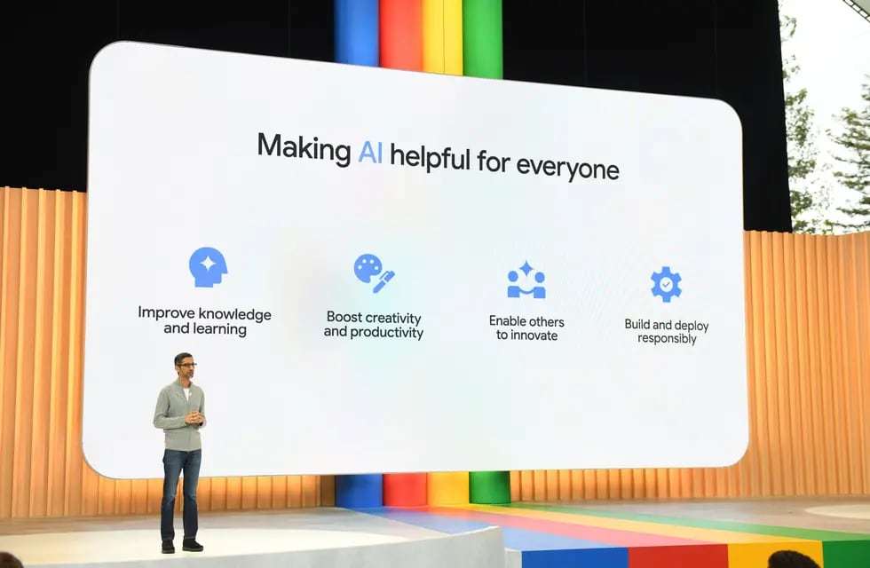 Sundar Pichai, CEO de Google y Alphabet,  interviene durante el evento anual de desarrolladores, Google I/O 2023. Foto: EFE/Google