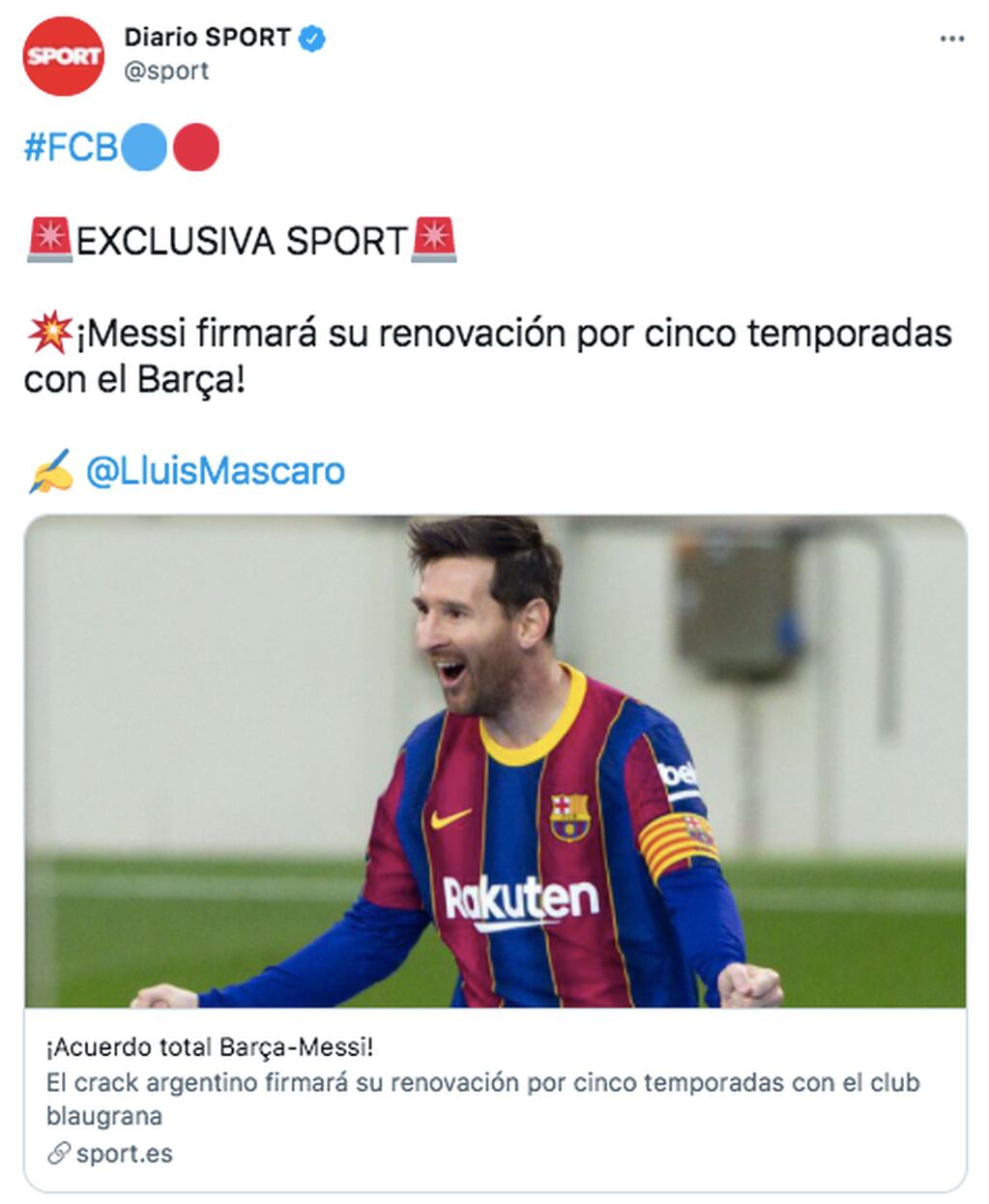 Lionel Messi seguiría en Barcelona, según el diario Sport.