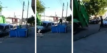 Video viral: un recolector no aguantó el calor y se bajó del camión para refrescarse en una pelopincho