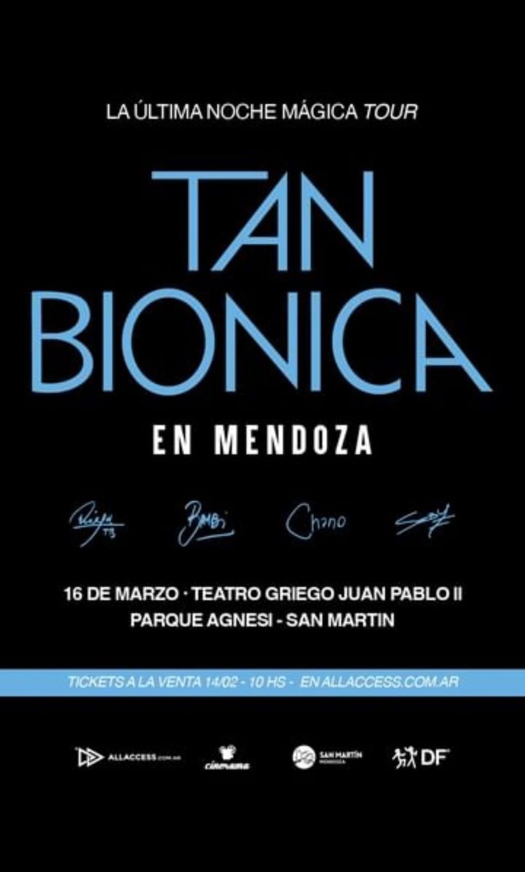 Chano anunció que Tan Biónica se presentará en Mendoza. / Redes sociales