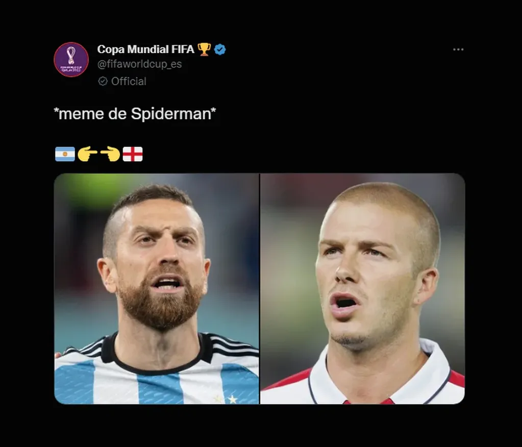 La cuenta de la Copa del Mundo aseguró que el Papu Gómez y David Beckham son iguales. Twitter